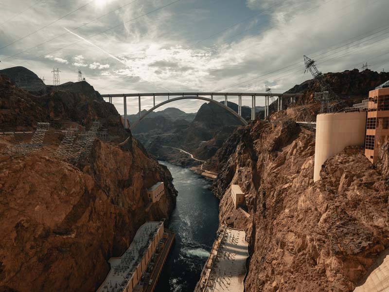 The Mike O'Callaghan-Pat Tilman Memorial Bridge, as seen from the Hoover Dam