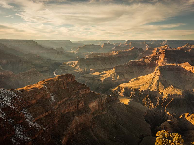 The ridges of the Grand Canyon as seen at dawn or dusk