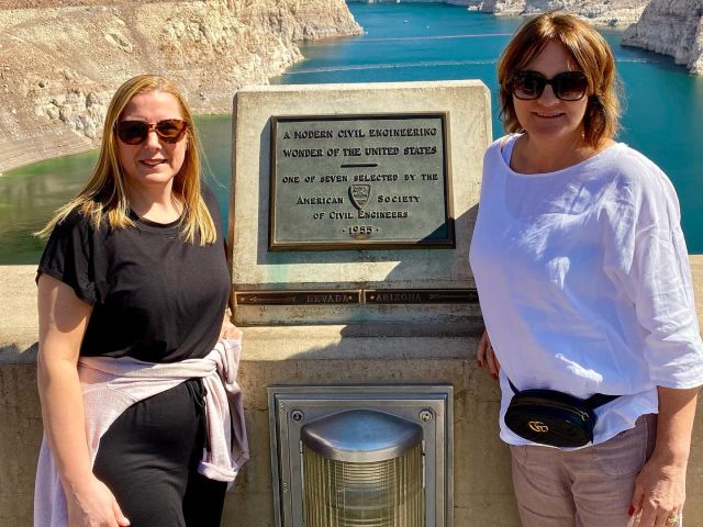 Hoover Dam. It’s actually built between to starts. Nevada and Arizona. I am in Arizona in the first photo and Katherine is in Nevada. Fabulous place to visit. #hooverdam #vegasbaby #vegaslife #vegastrip2022 #maxtourvegas